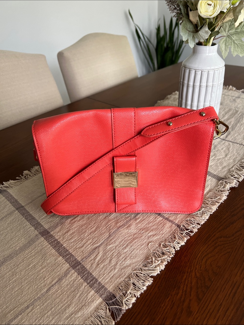 Coral Crossbody Bag with Gold Hardware